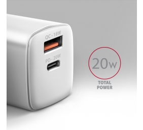AXAGON Wallcharger 2x port (USB-A + USB-C), 20W | ACU-PQ20W