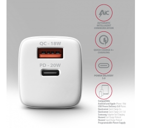 AXAGON Wallcharger 2x port (USB-A + USB-C), 20W | ACU-PQ20W
