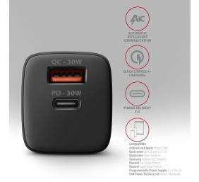 AXAGON Sil wallcharger 2x port (USB-A + USB-C), 30W | ACU-PQ30