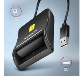 AXAGON Compact desktop USB contact Smart/ID card reader with long, USB-A cable | CRE-SM3N