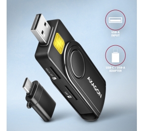 AXAGON Compact travel USB-A + USB-C contact Smart/ID card and SD/microSD/SIM card reader | CRE-SMP2A