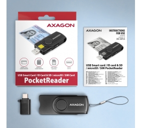 AXAGON Compact travel USB-A + USB-C contact Smart/ID card and SD/microSD/SIM card reader | CRE-SMP2A