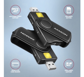 AXAGON Compact travel USB-A + USB-C contact Smart/ID card and SD/microSD/SIM card reader | CRE-SMP2A