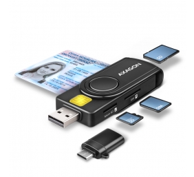 AXAGON Compact travel USB-A + USB-C contact Smart/ID card and SD/microSD/SIM card reader | CRE-SMP2A