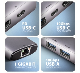AXAGON Multi port USB-C 10Gbps hub | HMC-6G2L