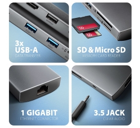 AXAGON Multi port USB-C 5Gbps hub | HMC-8HLSA