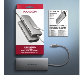 AXAGON Multi port USB-C 5Gbps hub | HMC-8HLSA
