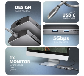 AXAGON Multi port USB-C 5Gbps hub | HMC-8HLSA
