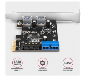 AXAGON PCI-Express card with a pair of internal and a pair of external USB 5Gbps ports | PCEU-232RS