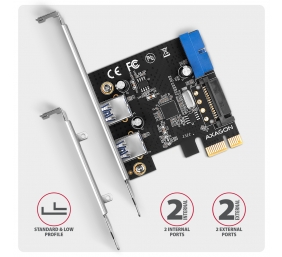 AXAGON PCI-Express card with a pair of internal and a pair of external USB 5Gbps ports | PCEU-232RS