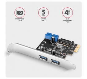 AXAGON PCI-Express card with a pair of internal and a pair of external USB 5Gbps ports | PCEU-232RS