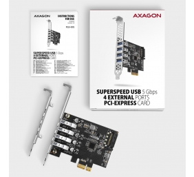 AXAGON PCI-Express card with four external USB 3.2 Gen1 ports with dual power | PCEU-43RS
