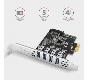 AXAGON PCI-Express card with four external USB 3.2 Gen1 ports with dual power | PCEU-43RS