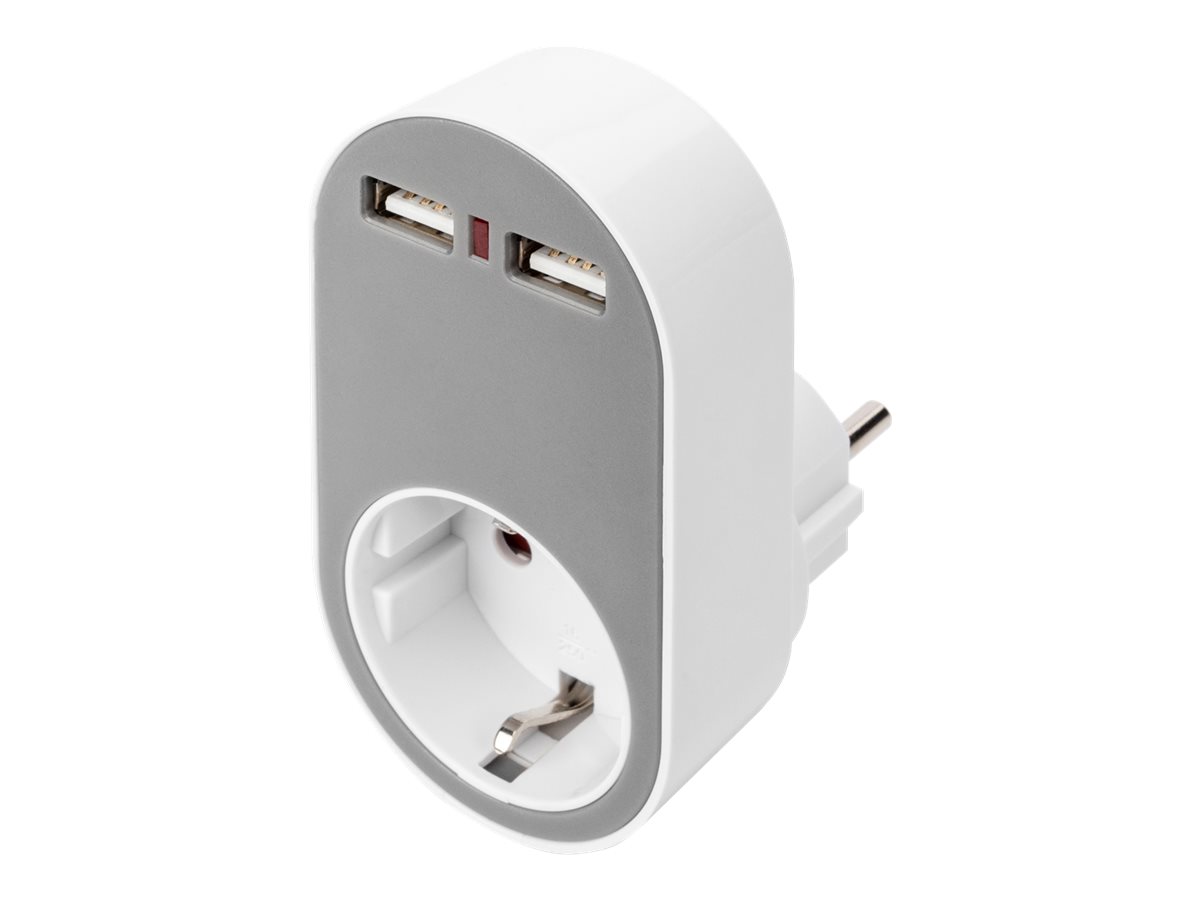 Digitus Universal USB Plug-in Charger with 2 x USB-A Sockets and Integrated Socket | DA-70617