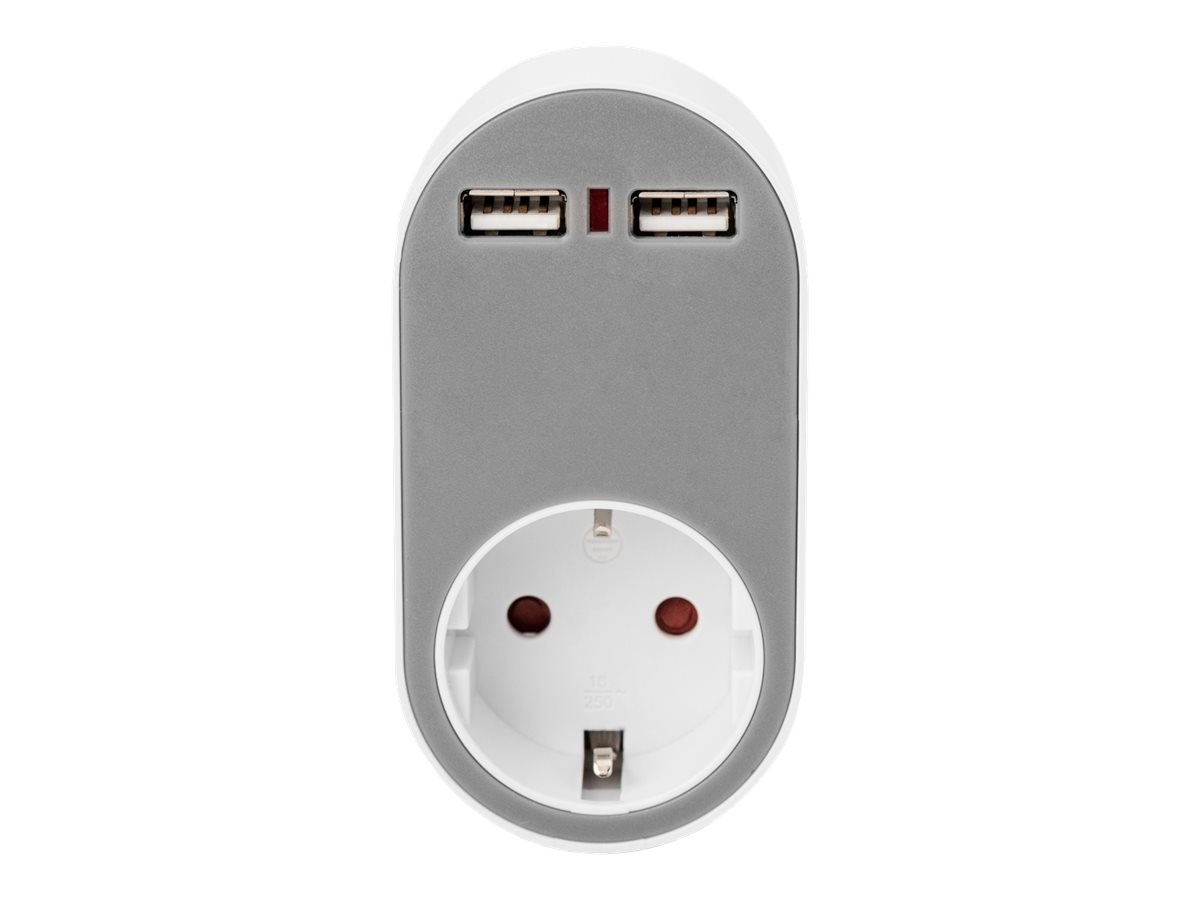 Digitus Universal USB Plug-in Charger with 2 x USB-A Sockets and Integrated Socket | DA-70617