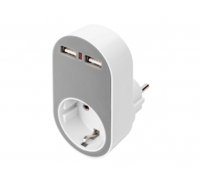 Digitus Universal USB Plug-in Charger with 2 x USB-A Sockets and Integrated Socket | DA-70617