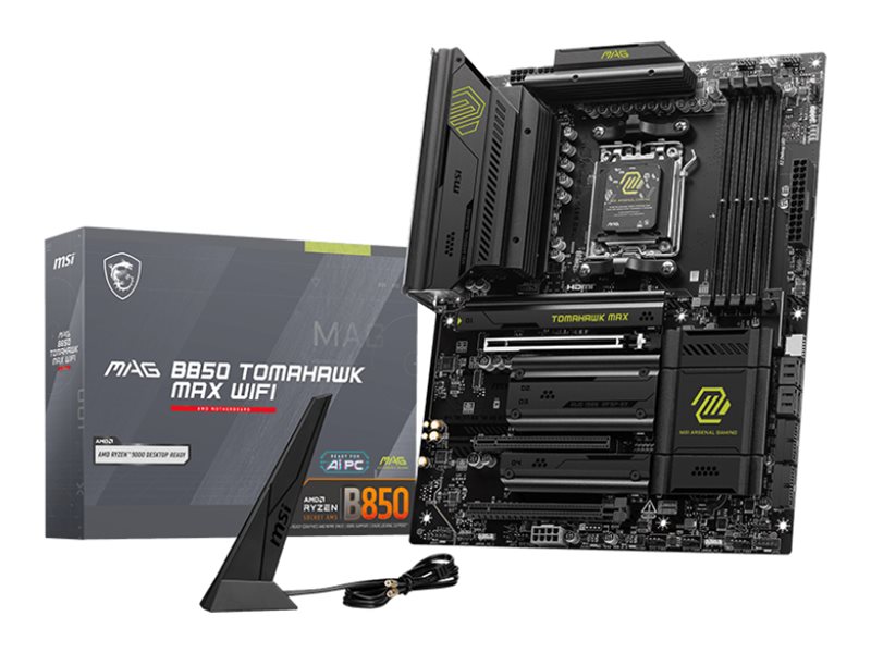 MSI MAG B850 TOMAHAWK MAX WIFI | Processor family AMD | Processor socket AM5 | DDR5 | Supported hard disk drive interfaces SATA, M.2 | Number of SATA connectors 4