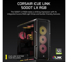 Corsair PC Case | iCUE LINK 5000T LX RGB | Black | Mid-Tower | Power supply included No
