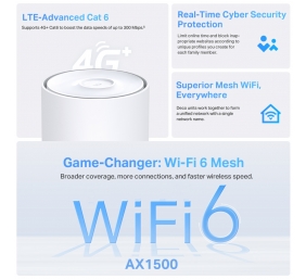 TP-LINK Deco X10-4G(1-pack) 4G+ AX1500 Whole Home Mesh Wi-Fi 6 Router | TP-LINK 4G+ AX1500 Whole Home Mesh Wi-Fi 6 Router | Deco X10-4G (1-pack) | 802.11ax | 1201 Mbit/s | Mesh Support No | MU-MiMO No | No mobile broadband