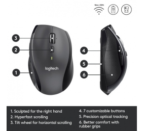 Logitech Marathon M705 Belaidė pelė, RF Wireless, 1000 DPI, Charcoal