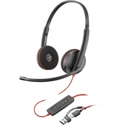 Poly Blackwire 3220 Stereo Laidinės ausinės, USB-C, USB-C/A Adapter (Bulk), Juoda