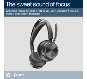 Poly Voyager Focus 2 MS Teams Belaidės ausinės, Bluetooth, USB-C/A Adapter, Charging stand, Juoda