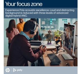 Poly Voyager Focus 2 MS Teams Belaidės ausinės, Bluetooth, USB-C/A Adapter, Charging stand, Juoda