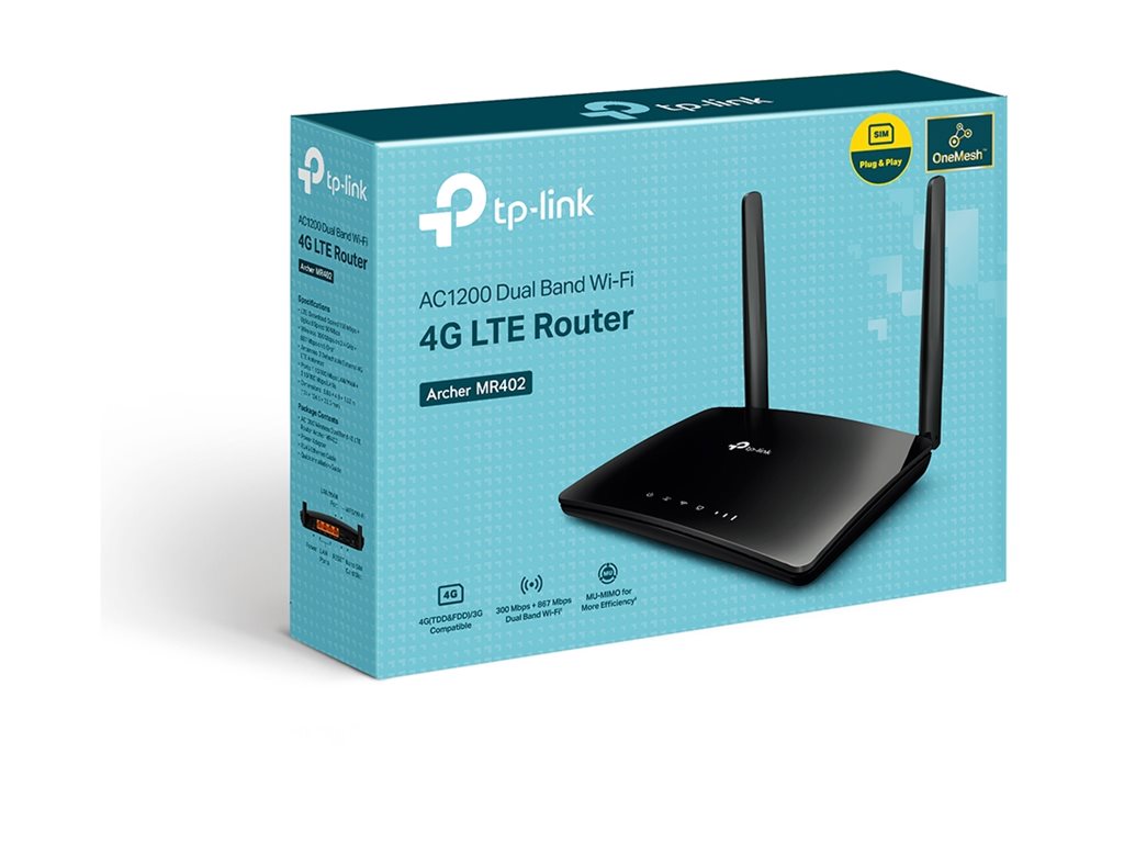 TP-LINK AC1200 Wireless Dual Band 4G LTE Router | Archer MR402 | 802.11ac | 10/100 Mbit/s | Mesh Support No | MU-MiMO No | No mobile broadband