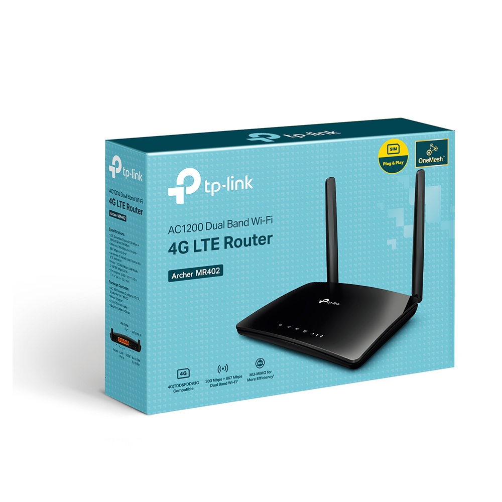 TP-LINK AC1200 Wireless Dual Band 4G LTE Router | Archer MR402 | 802.11ac | 10/100 Mbit/s | Mesh Support No | MU-MiMO No | No mobile broadband