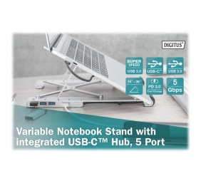 Digitus | Variable Notebook Stand with integrated USB-C Hub, 5 Port | DA-90424