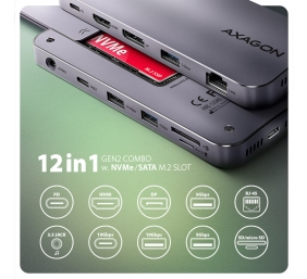 AXAGON USB-C 10Gbps GEN2COMBO 12in1 Hub | HMC-12GM2