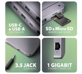 AXAGON USB-C 10Gbps GEN2COMBO 12in1 Hub | HMC-12GM2