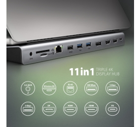 AXAGON USB-C 5Gbps TRIPLE 4K DISPLAY 11in1 Hub | HMC-4KX3