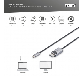 Digitus Bi-directional Adapter Cable | DB-300334-010-S | USB-C to DisplayPort