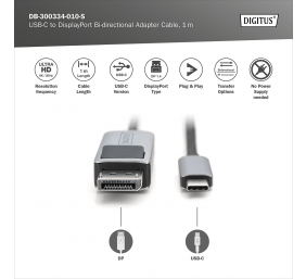Digitus Bi-directional Adapter Cable | DB-300334-010-S | USB-C to DisplayPort