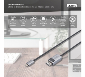 Digitus Bi-directional Adapter Cable | DB-300334-010-S | USB-C to DisplayPort