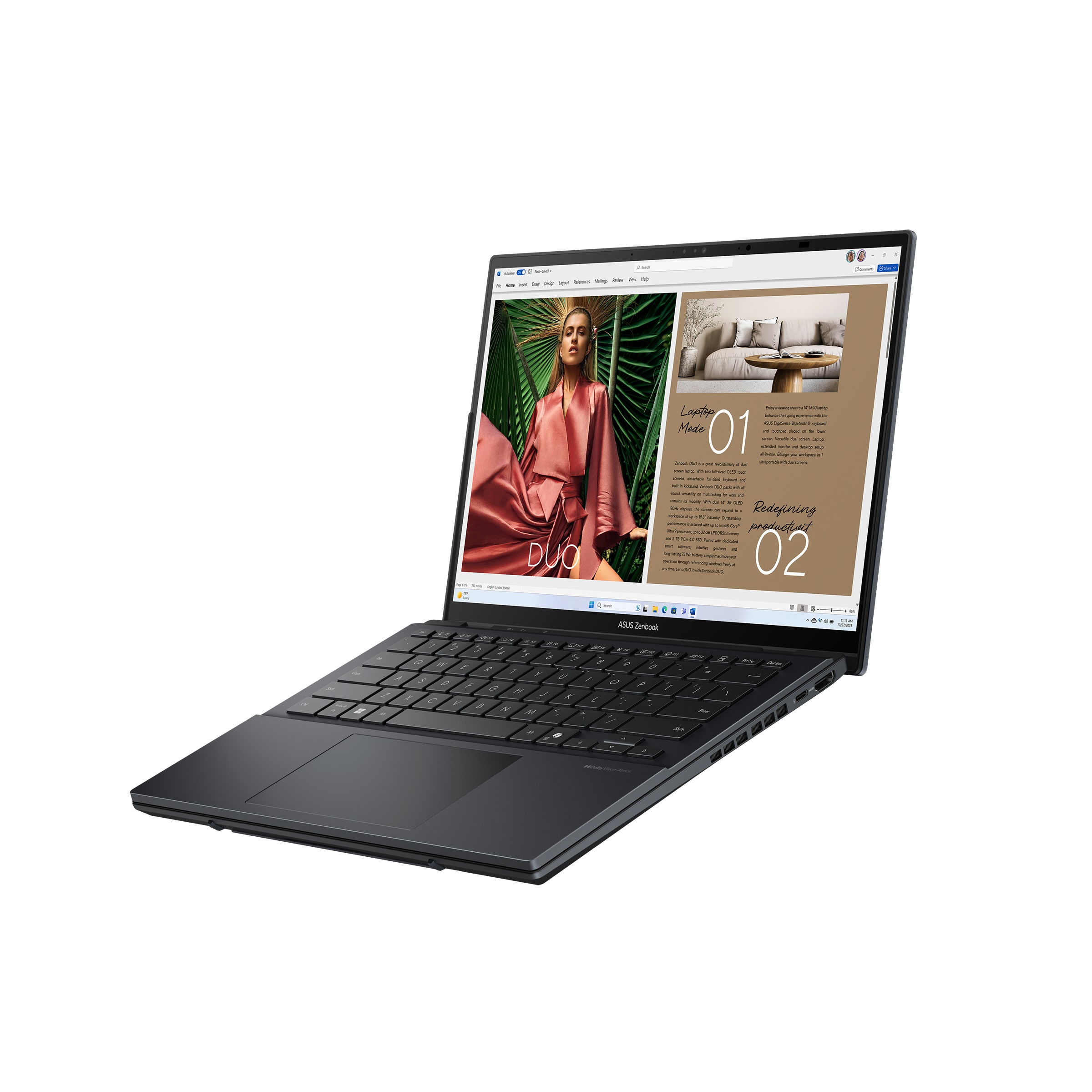 Asus Zenbook Duo UX8406CA-PZ068X | Basalt Gray | 14 " | OLED | Touchscreen | 3K | 2880 x 1800 pixels | Glossy | Intel Core Ultra 9 | 285H | 32 GB | LPDDR5X | Solid-state drive capacity 2000 GB | Intel Arc Graphics | Windows 11 Pro | 802.11be | Bluetooth v
