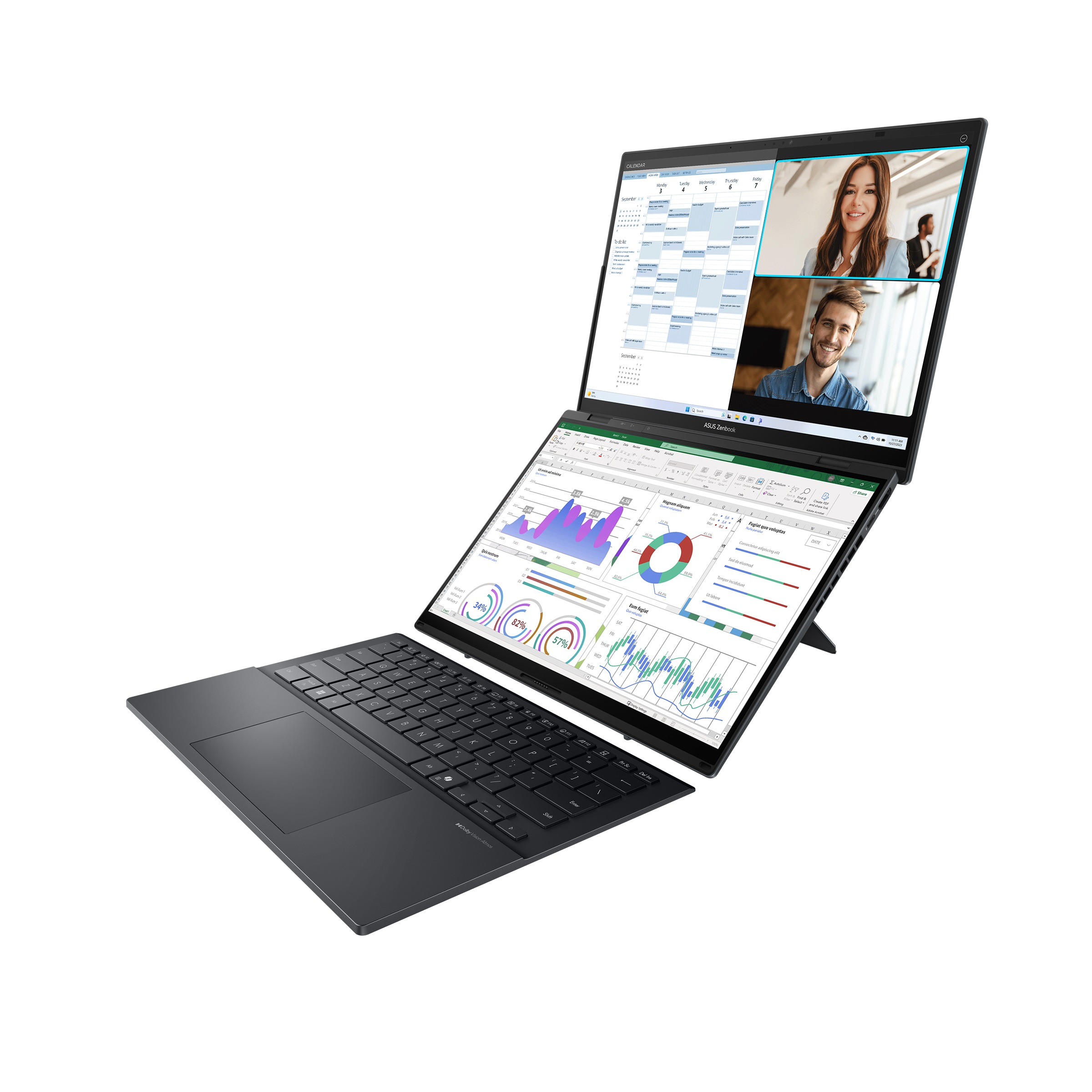Asus Zenbook Duo UX8406CA-PZ068X | Basalt Gray | 14 " | OLED | Touchscreen | 3K | 2880 x 1800 pixels | Glossy | Intel Core Ultra 9 | 285H | 32 GB | LPDDR5X | Solid-state drive capacity 2000 GB | Intel Arc Graphics | Windows 11 Pro | 802.11be | Bluetooth v