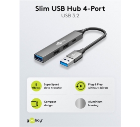 Goobay Slim 4-Port USB Hub, USB-A to USB-C/USB-A, 5 Gbit/s | 74458