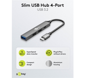 Goobay Slim 4-Port USB Hub, USB-C to USB-C/USB-A, 5 Gbit/s | 74459