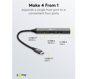 Goobay Slim 4-Port USB Hub, USB-C to USB-C/USB-A, 5 Gbit/s | 74459