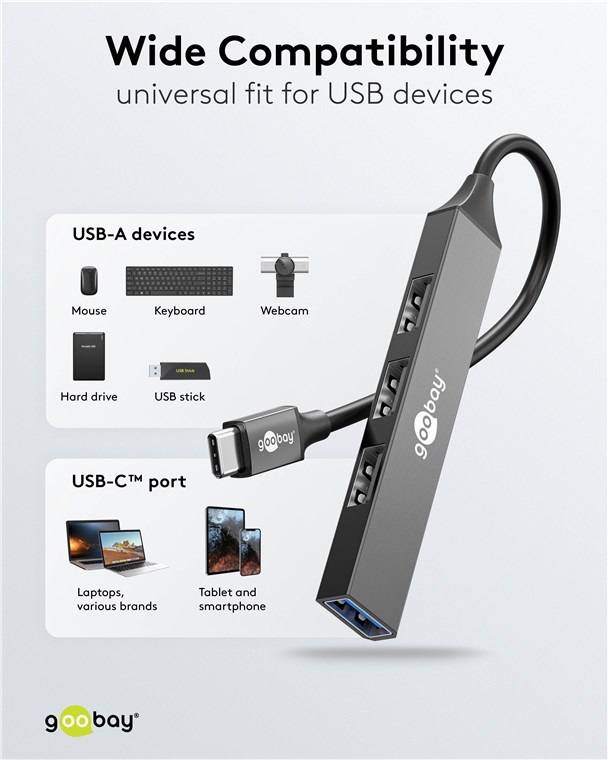Goobay Slim 4-Port USB Hub, USB-C to USB-A, 5 Gbit/s | 74457