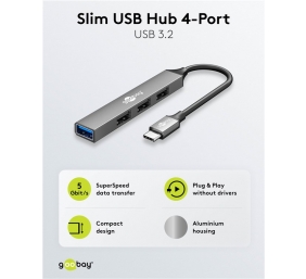 Goobay Slim 4-Port USB Hub, USB-C to USB-A, 5 Gbit/s | 74457