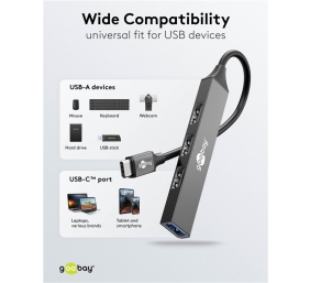 Goobay Slim 4-Port USB Hub, USB-C to USB-A, 5 Gbit/s | 74457