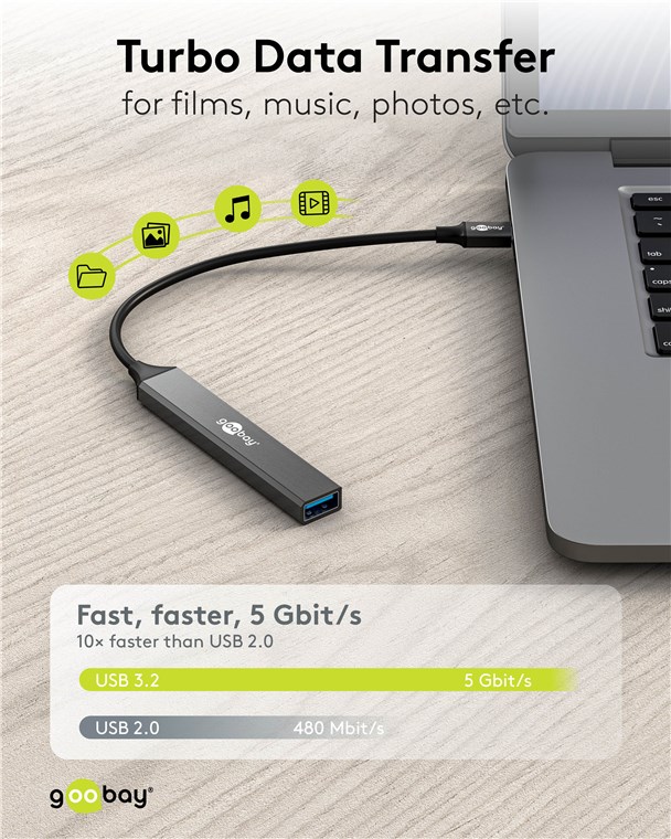 Goobay Slim 5-Port USB Hub, USB-C to USB-C/USB-A, 5 Gbit/s | 74460