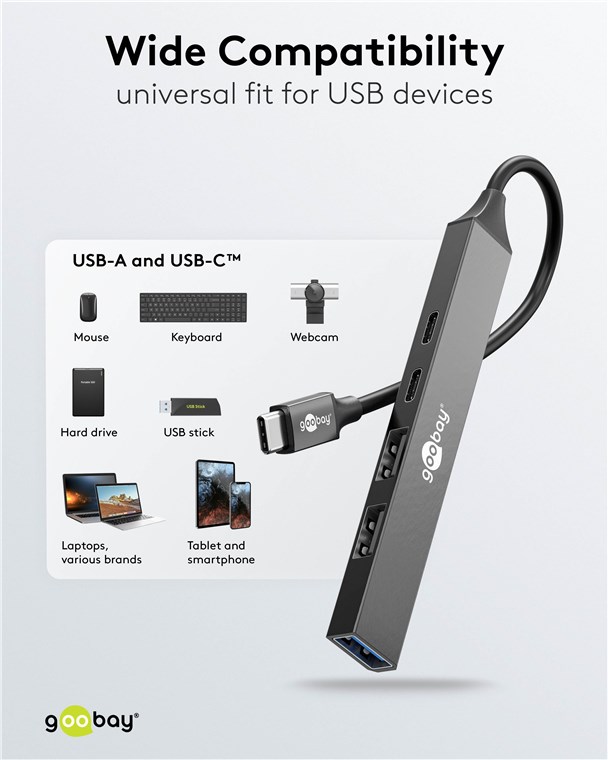 Goobay Slim 5-Port USB Hub, USB-C to USB-C/USB-A, 5 Gbit/s | 74460