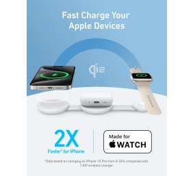 Anker MagGo Wireless Charging Station (3-in-1, Foldable Pad), White