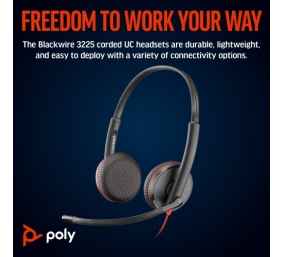 POLY Blackwire 3225 Stereo Laidinės ausinės USB-C, 3.5mm jack, +USB-C/A Adapter (Bulk)