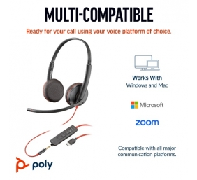 POLY Blackwire 3225 Stereo Laidinės ausinės USB-C, 3.5mm jack, +USB-C/A Adapter (Bulk)