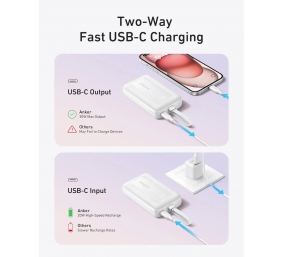 Anker Power Bank, Built-In USB-C Cable, 30W | A1688H21 | 10000 mAh | White